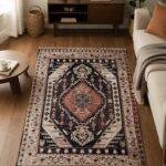 Nomad Medallion Vintage Tribal Medallion Area Rug | Traditional Boho Living Room Carpet | Distressed Oriental Accent Rug