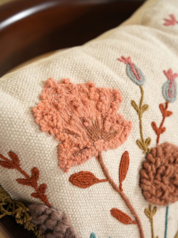 Boho Botanical Embroidered Pillow Cover