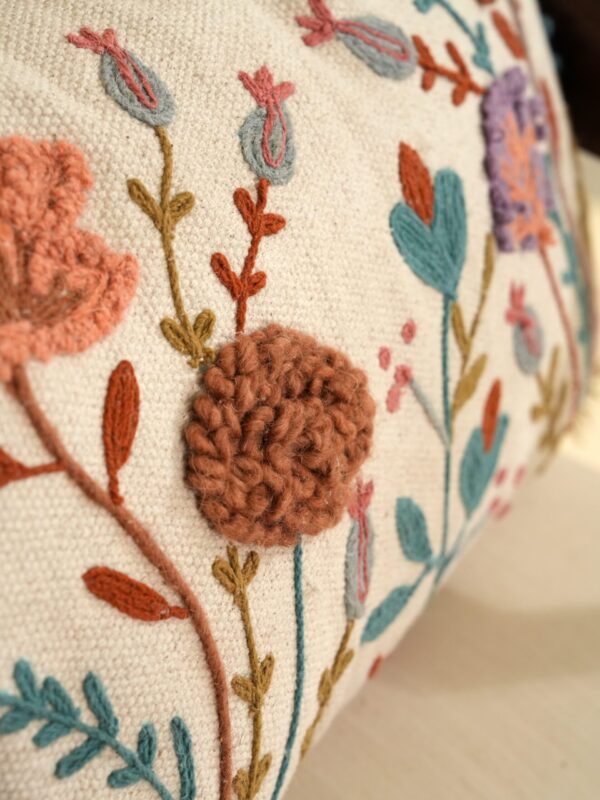 Boho Botanical Embroidered Pillow Cover